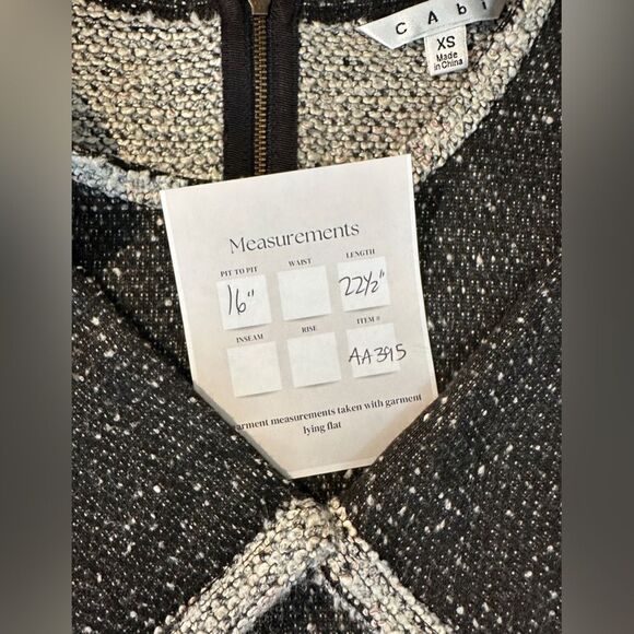 Cabi Sweater Top Short Sleeve Women Size XS Dark Gray Black Zipper Back Tweed - Picture 11 of 11